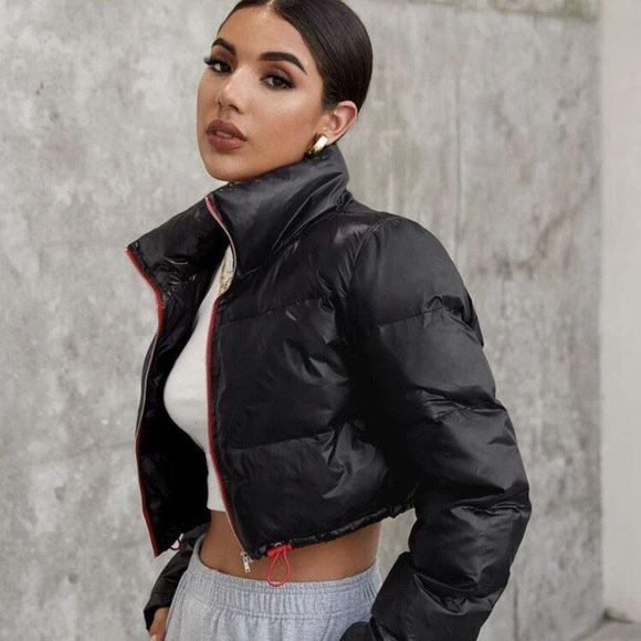 Black Hem Puffer Jacket - Picture 2 of 5